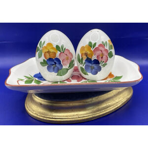 Hand painted VTG Made In Italy Fabbro Teresa Salt And Pepper Shakers With Tray